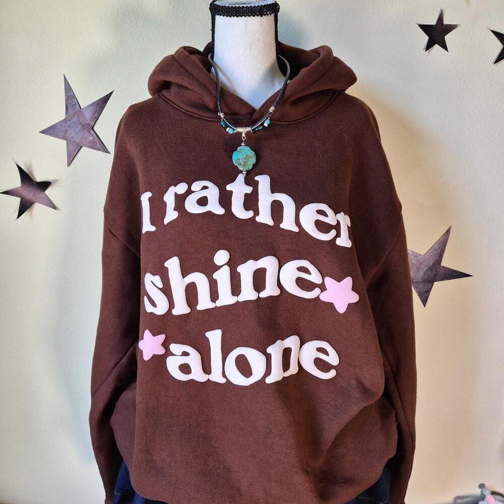 DireLoners Retro Y2K Hoodie Oversized Puff Print Streetwear Graphic Skater Brown